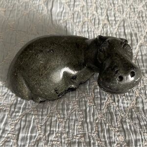 VINTAGE 4” DARK GREEN JADE CARVED STONE HIPPOPOTAMUS FIGURINE - PRETTY & HEAVY!